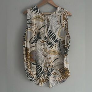 C&C California Linen Sleeveless Button Front Top Women’s XL Tropical Leaf Print